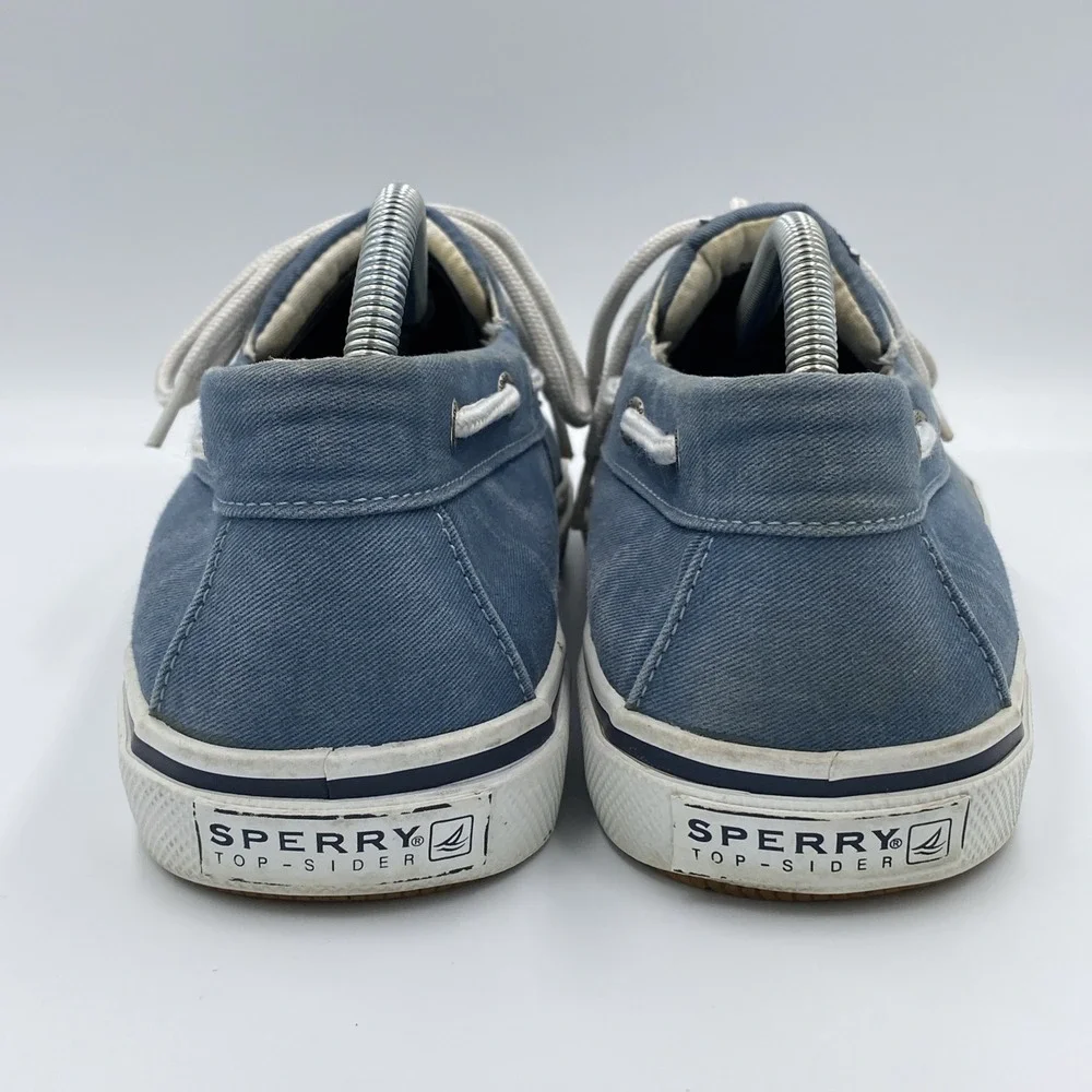 Sperry Top-Sider Halyard 2-Eye Men's Size 10.5 Blue Canvas White Gum Boat Shoes